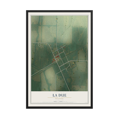 Map of La Due, Missouri, 12 x 18 inch print in a black wood frame