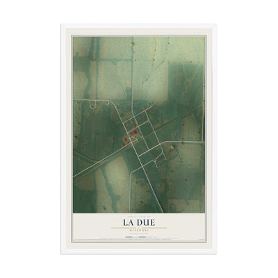Map of La Due, Missouri, 12 x 18 inch print in a white wood frame