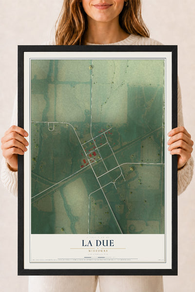 Map of La Due, Missouri, 18 x 24 inch print in a black wood frame
