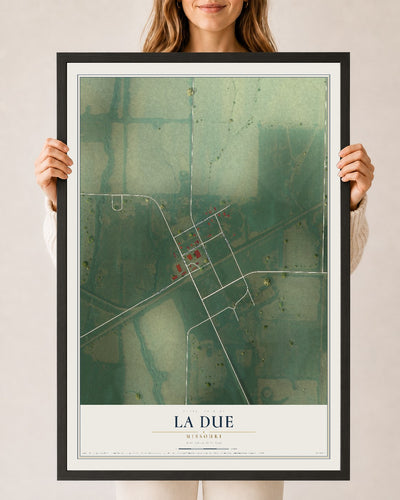 Map of La Due, Missouri, 24 x 36 inch print in a black wood frame