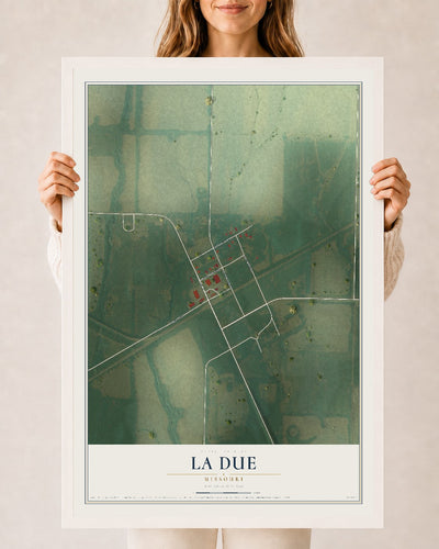 Map of La Due, Missouri, 24 x 36 inch print in a white wood frame