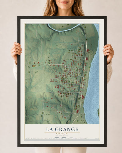 Map of La Grange, Missouri, 24 x 36 inch print in a black wood frame