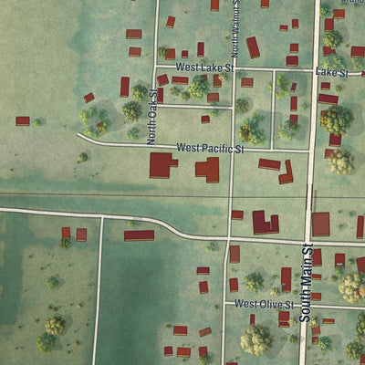 Close-up of the map of La Monte, Missouri print showing street and building detail