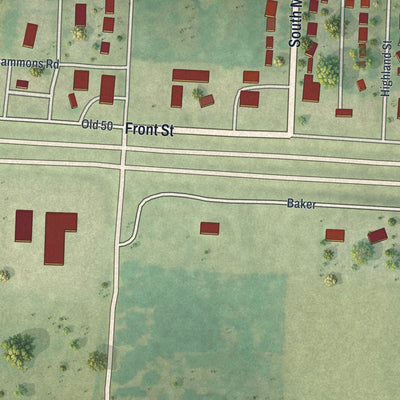 Second close-up of the map of La Monte, Missouri print showing more streets and buildings