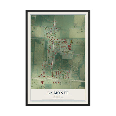 Map of La Monte, Missouri, 12 x 18 inch print in a black wood frame
