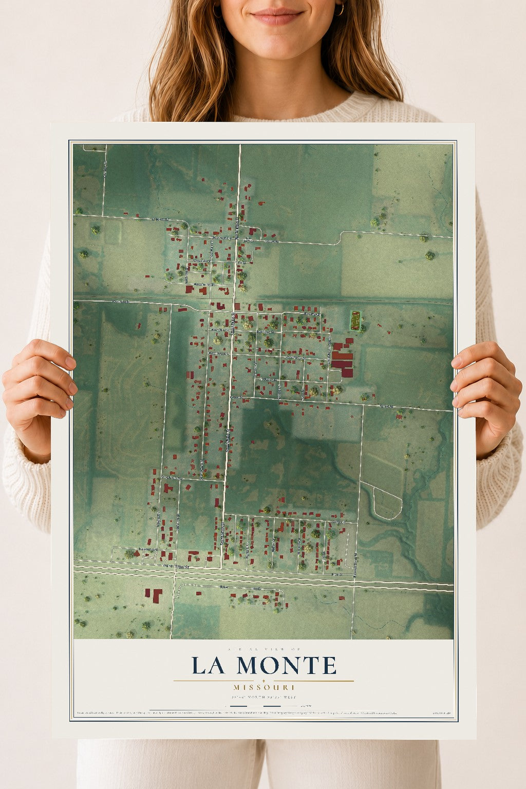Map of La Monte, Missouri, 18 x 24 inch unframed archival matte print