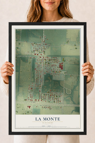 Map of La Monte, Missouri, 18 x 24 inch print in a black wood frame