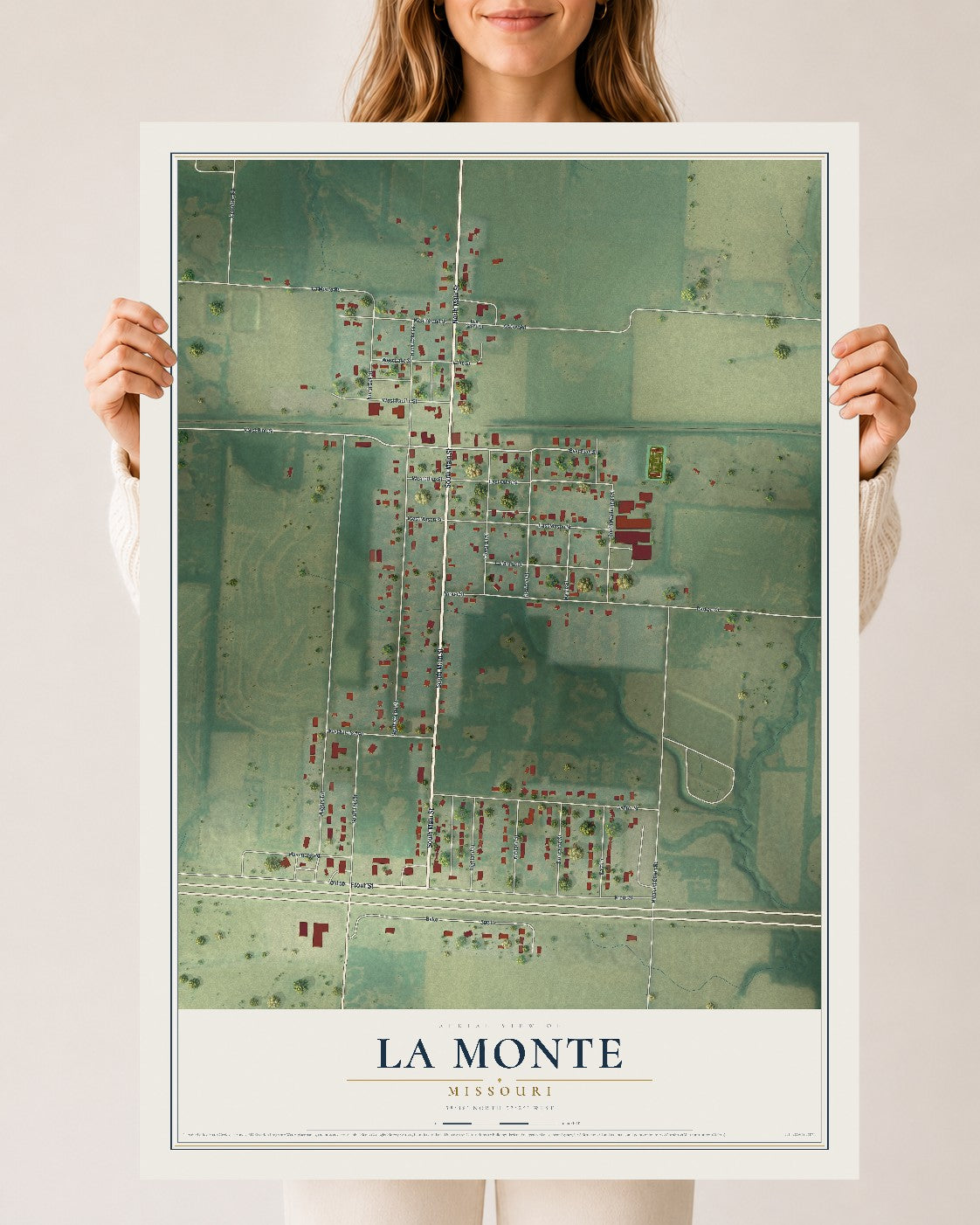 Map of La Monte, Missouri, 24 x 36 inch unframed archival matte print