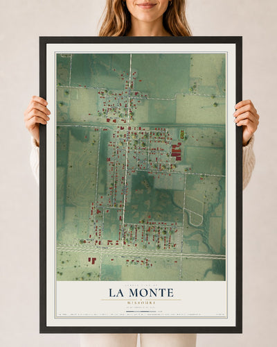 Map of La Monte, Missouri, 24 x 36 inch print in a black wood frame