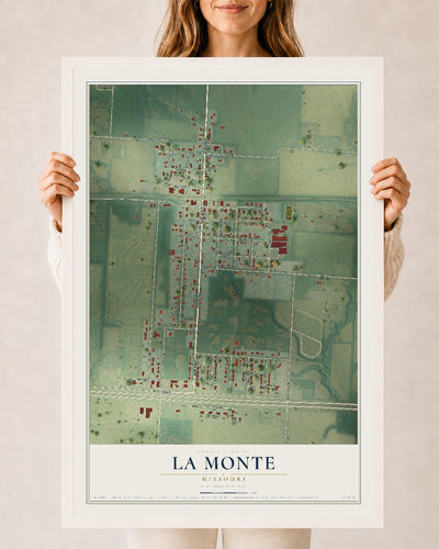Map of La Monte, Missouri, 24 x 36 inch print in a white wood frame