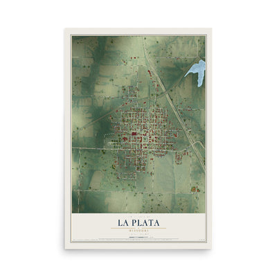 Map of La Plata, Missouri, 12 x 18 inch unframed archival matte print