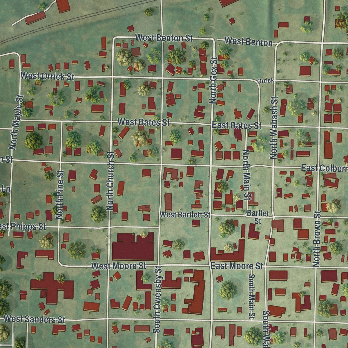 Close-up of the map of La Plata, Missouri print showing street and building detail