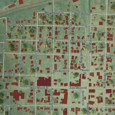 Close-up of the map of La Plata, Missouri print showing street and building detail