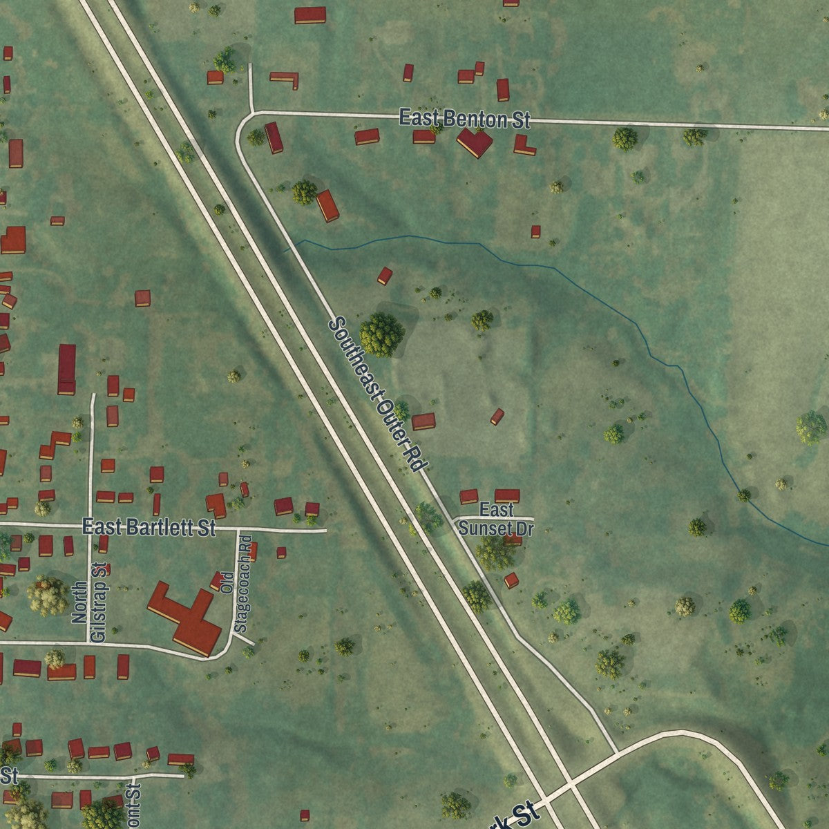 Second close-up of the map of La Plata, Missouri print showing more streets and buildings