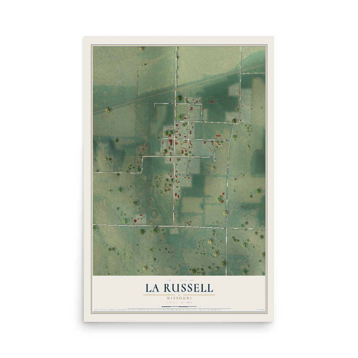 Map of La Russell, Missouri, 12 x 18 inch unframed archival matte print
