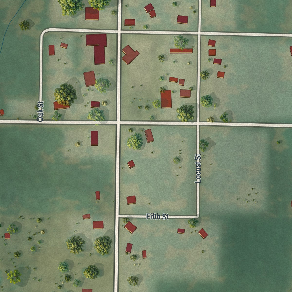 Close-up of the map of La Russell, Missouri print showing street and building detail