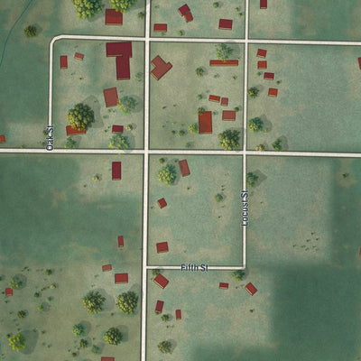 Close-up of the map of La Russell, Missouri print showing street and building detail
