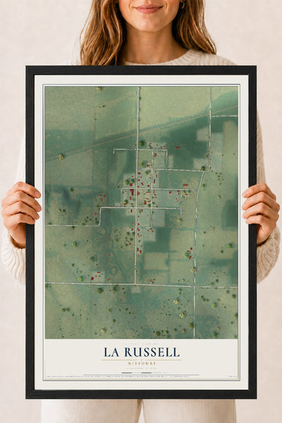 Map of La Russell, Missouri, 18 x 24 inch print in a black wood frame