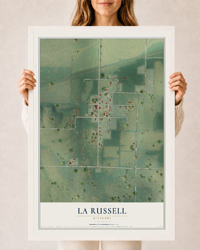 Map of La Russell, Missouri, 24 x 36 inch print in a white wood frame