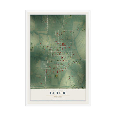 Map of Laclede, Missouri, 12 x 18 inch print in a white wood frame