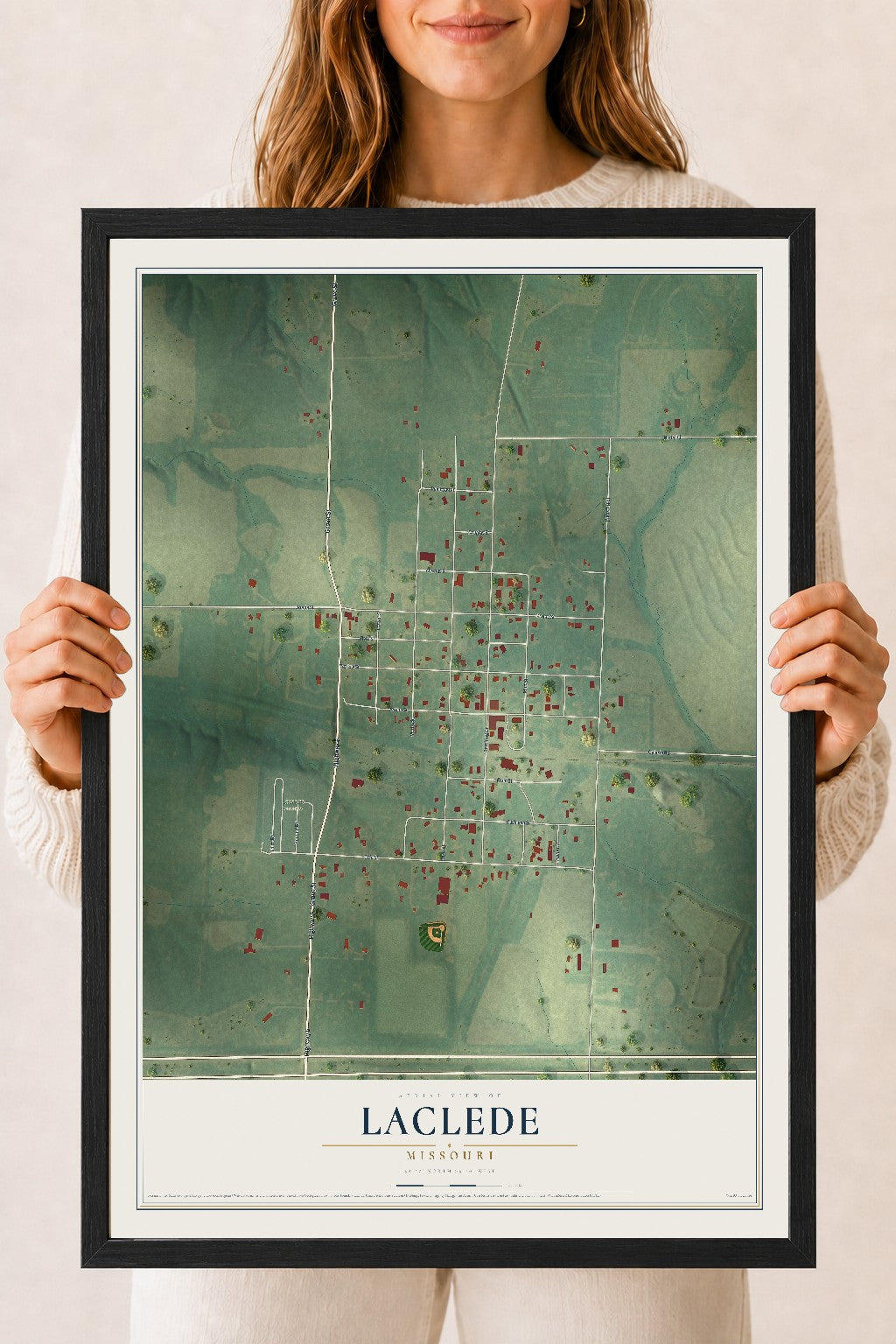 Map of Laclede, Missouri, 18 x 24 inch print in a black wood frame
