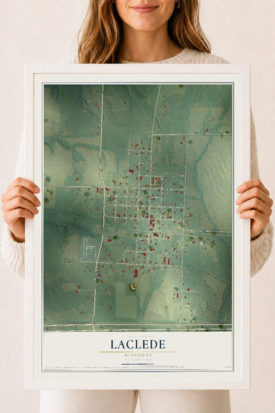 Map of Laclede, Missouri, 18 x 24 inch print in a white wood frame