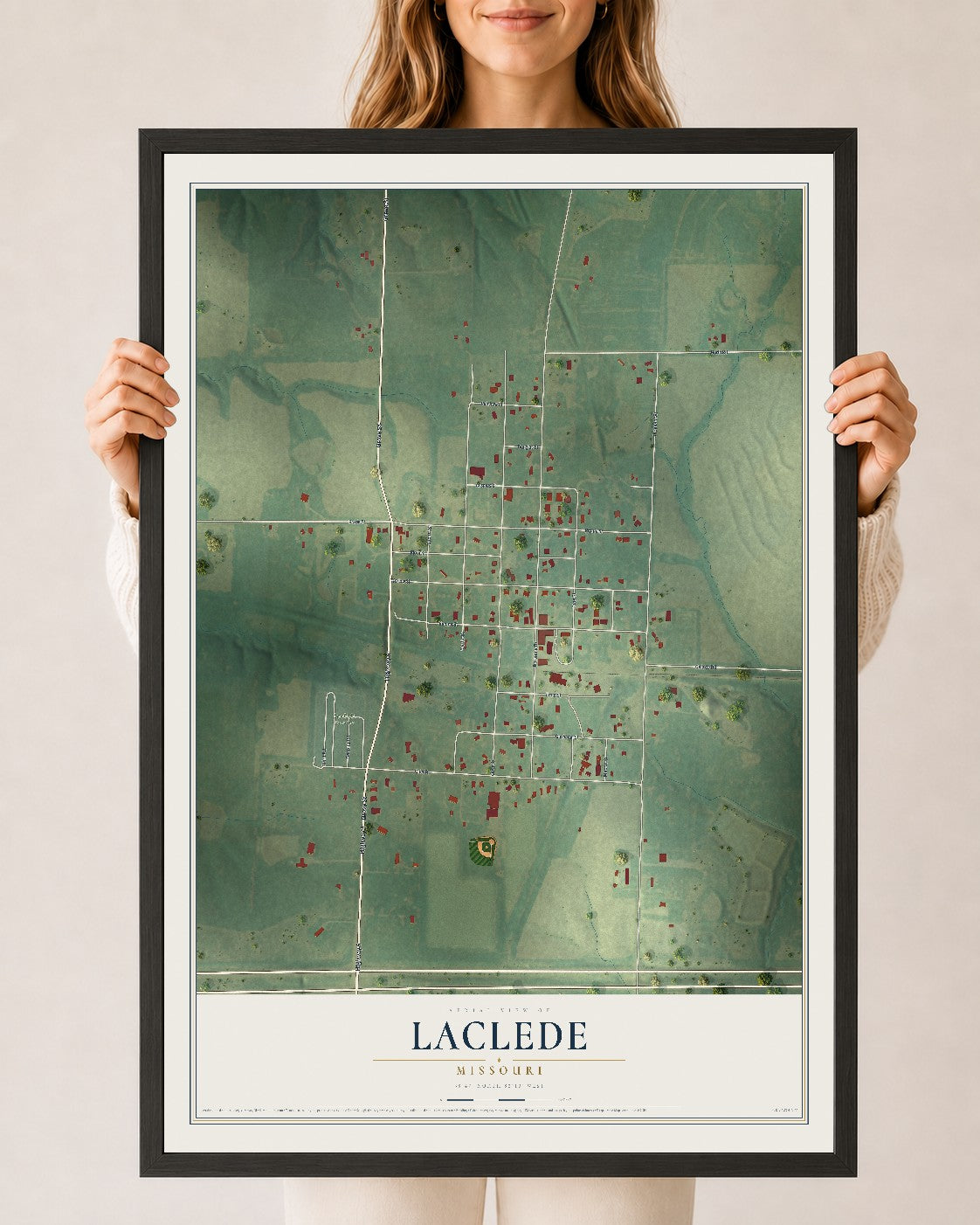 Map of Laclede, Missouri, 24 x 36 inch print in a black wood frame