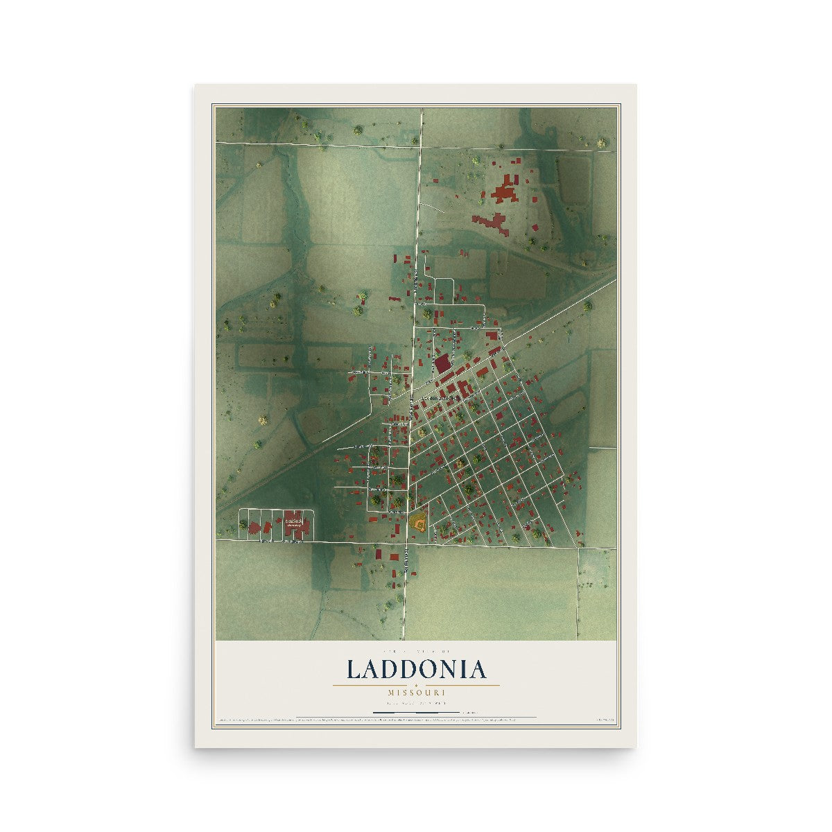 Map of Laddonia, Missouri, 12 x 18 inch unframed archival matte print