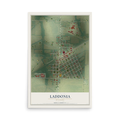 Map of Laddonia, Missouri, 12 x 18 inch unframed archival matte print