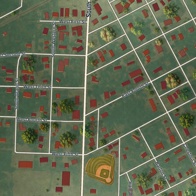 Close-up of the map of Laddonia, Missouri print showing street and building detail