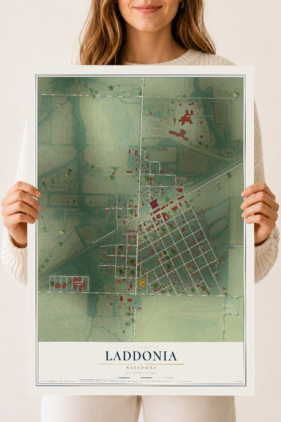 Map of Laddonia, Missouri, 18 x 24 inch unframed archival matte print