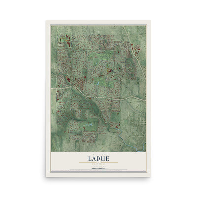 Map of Ladue, Missouri, 12 x 18 inch unframed archival matte print