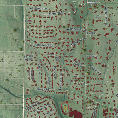 Close-up of the map of Ladue, Missouri print showing street and building detail