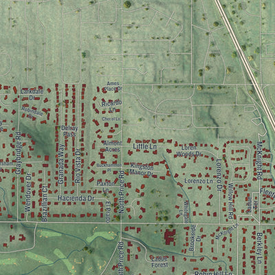 Second close-up of the map of Ladue, Missouri print showing more streets and buildings