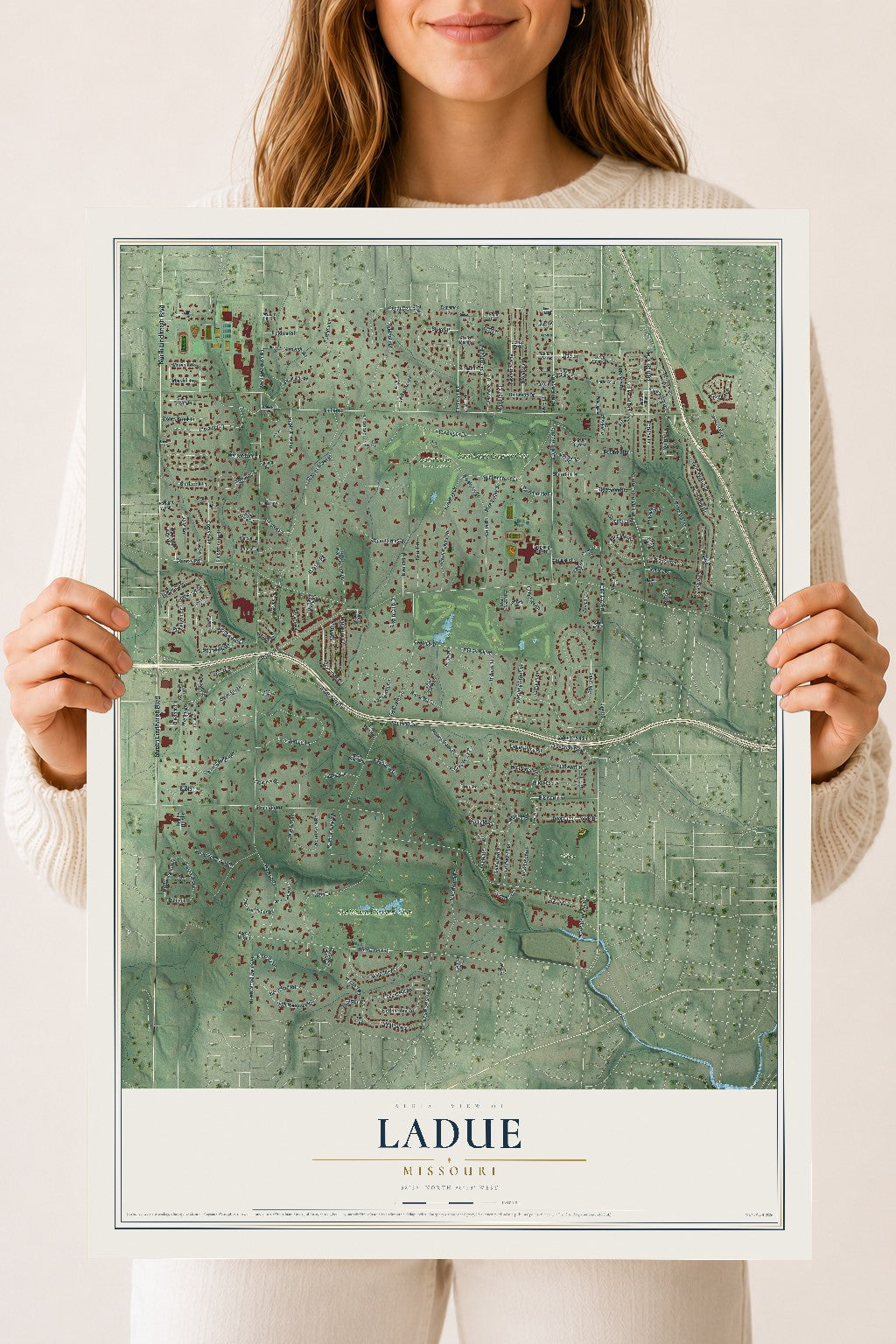 Map of Ladue, Missouri, 18 x 24 inch unframed archival matte print