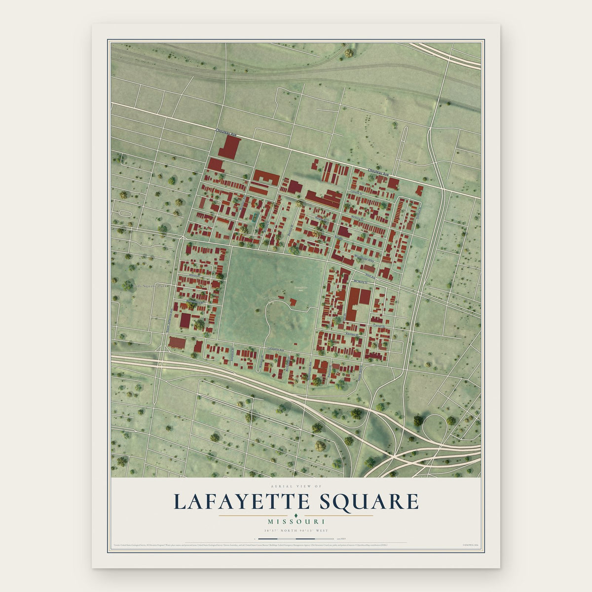 Lafayette Square, Missouri map print, the full design