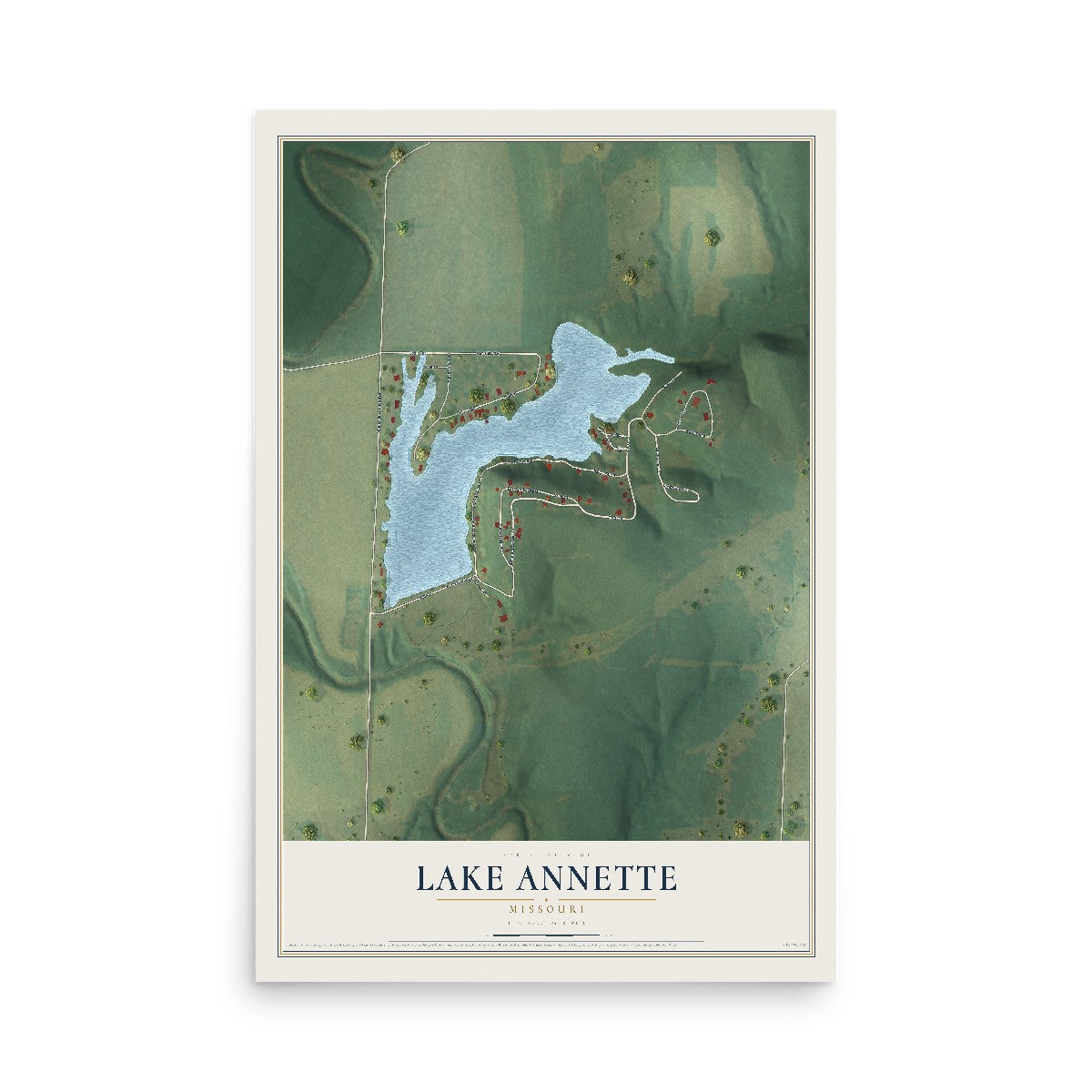Map of Lake Annette, Missouri, 12 x 18 inch unframed archival matte print
