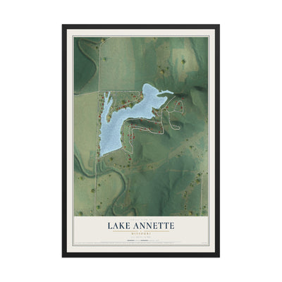 Map of Lake Annette, Missouri, 12 x 18 inch print in a black wood frame