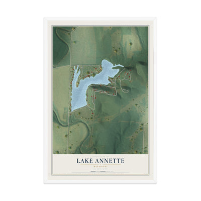 Map of Lake Annette, Missouri, 12 x 18 inch print in a white wood frame
