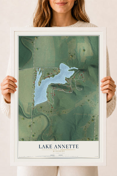 Map of Lake Annette, Missouri, 18 x 24 inch print in a white wood frame