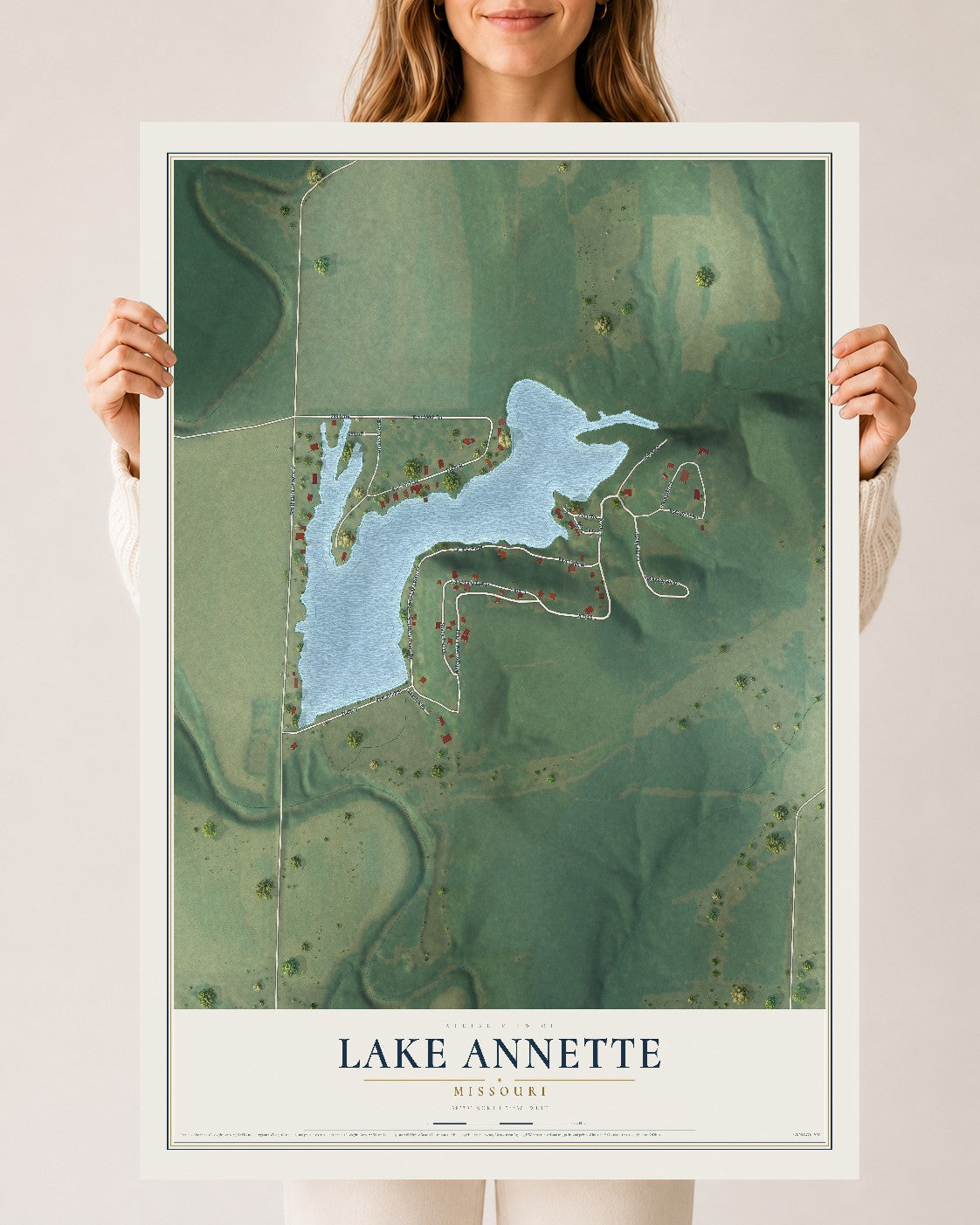 Map of Lake Annette, Missouri, 24 x 36 inch unframed archival matte print