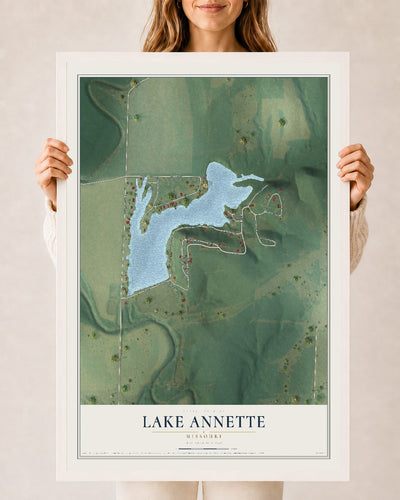 Map of Lake Annette, Missouri, 24 x 36 inch print in a white wood frame