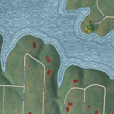 Close-up of the map of Lake Lafayette, Missouri print showing street and building detail