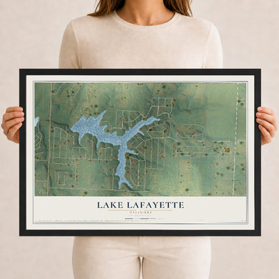 Map of Lake Lafayette, Missouri, 12 x 18 inch print in a black wood frame