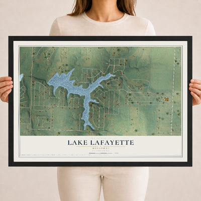 Map of Lake Lafayette, Missouri, 18 x 24 inch print in a black wood frame