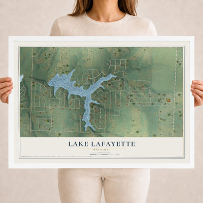 Map of Lake Lafayette, Missouri, 18 x 24 inch print in a white wood frame