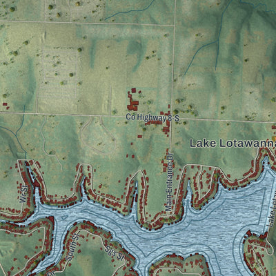 Close-up of the map of Lake Lotawana, Missouri print showing street and building detail