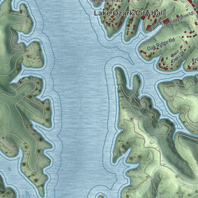 Second close-up of the map of Lake Ozark, Missouri print showing more streets and buildings