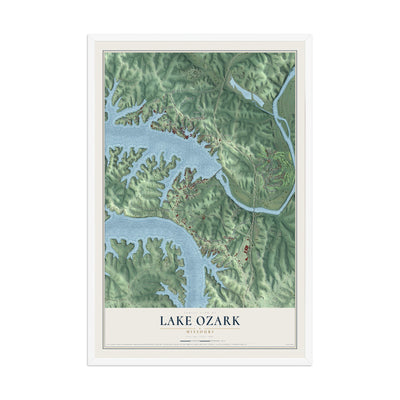 Map of Lake Ozark, Missouri, 12 x 18 inch print in a white wood frame
