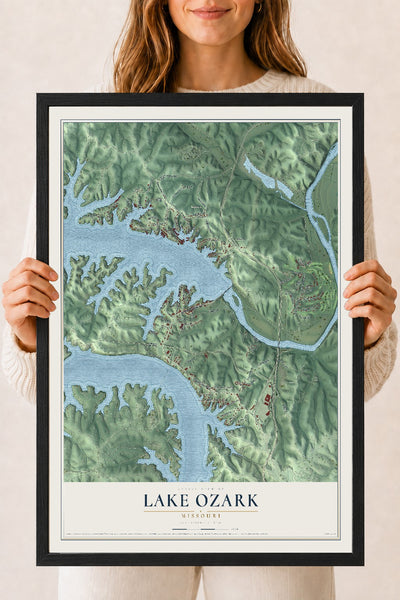 Map of Lake Ozark, Missouri, 18 x 24 inch print in a black wood frame